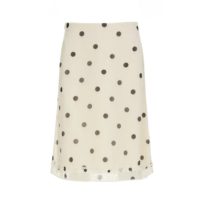 Beige Polka Dot Low Waist Midi Skirt