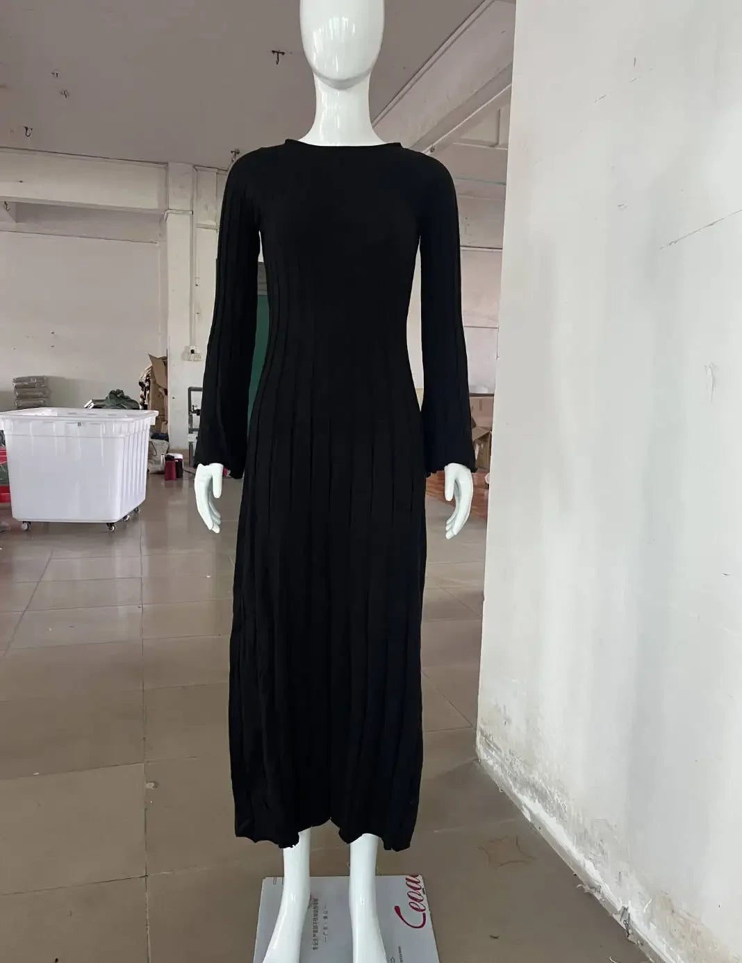 Ribb Knit Dress White Flare Sleeve Long Sleeve Bodycon Dress Backless Maxi Dress