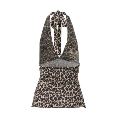 Leopard V-Neck Backless Halter Sleeveless Top
