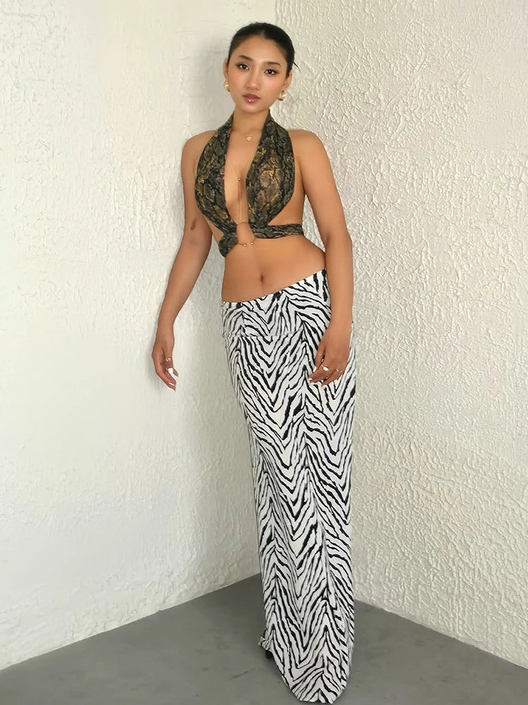 Snake Halter Backless Crop Top