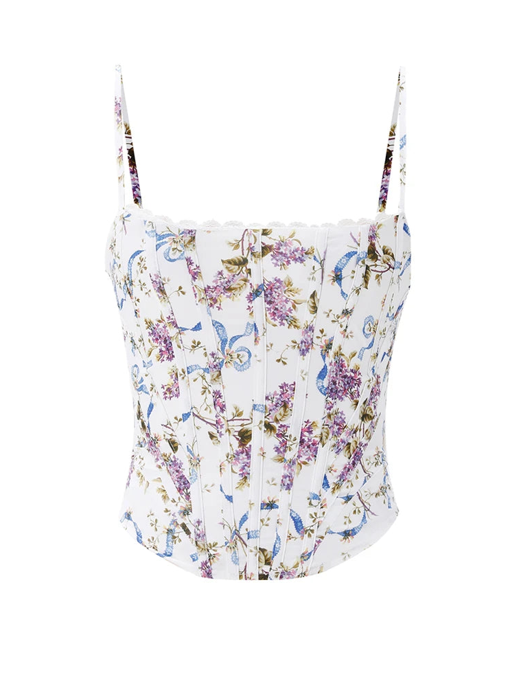 White Floral Corset Top