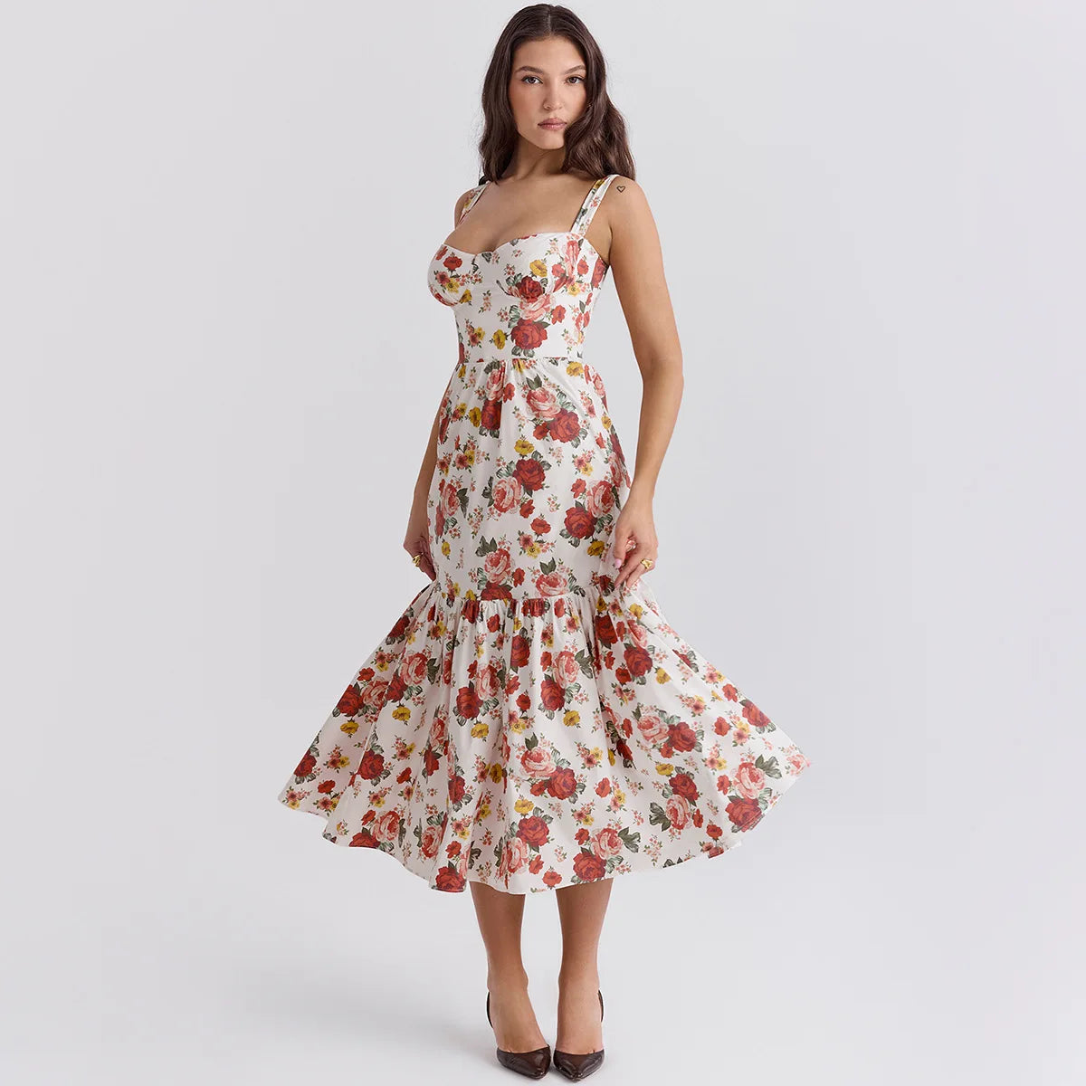 Ruffle Fit and Flare Pocket Midi Dress