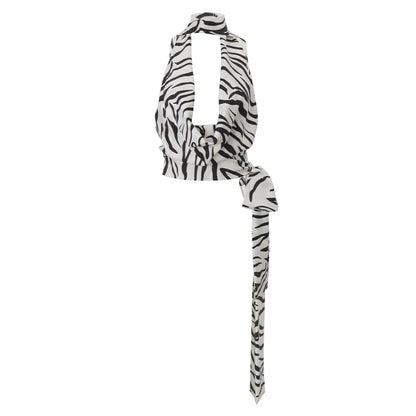 Zebra Swinging Collar Hollow Out Halter Top