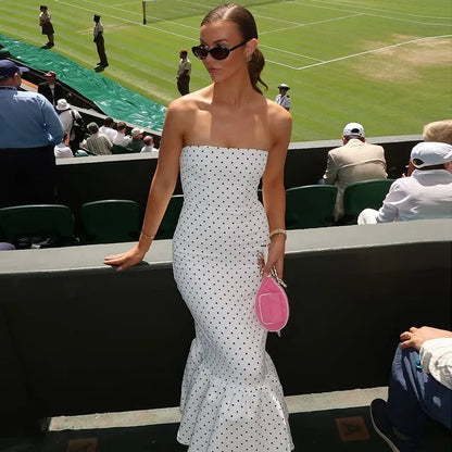 Polka Dot Strapless Mermaid Midi Dress