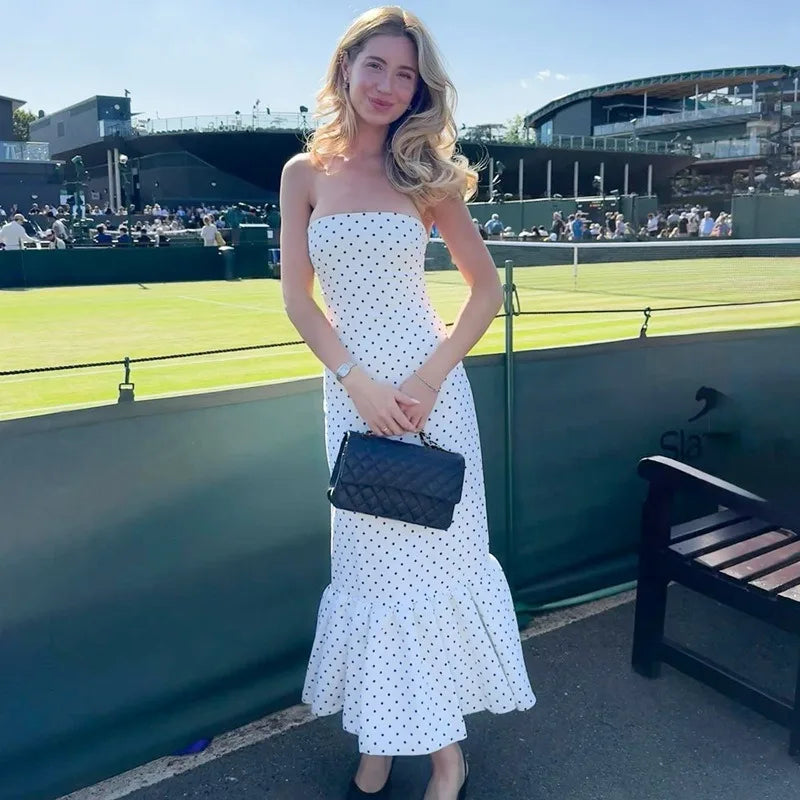 Polka Dot Strapless Mermaid Midi Dress
