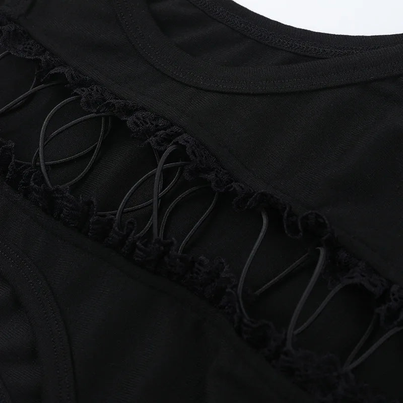 Black Hollow Out Crop Top