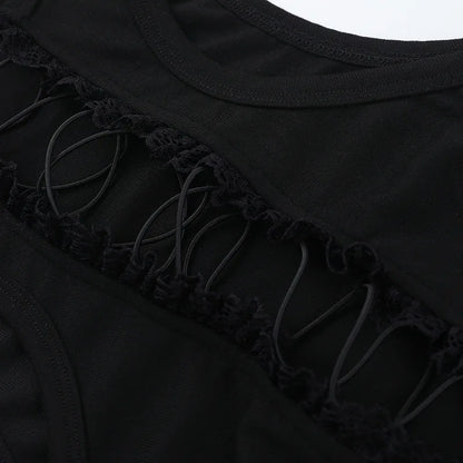 Black Hollow Out Crop Top