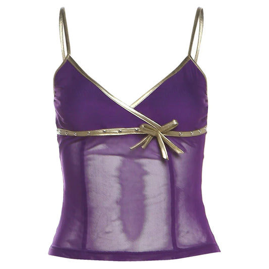 Purple See Through Patchwork Top