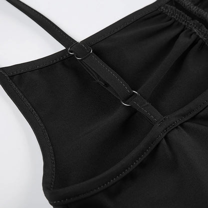 Sleeveless Shirring Spaghetti Strap Bodysuit - Black