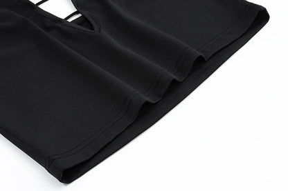 Black Deep V-Neck Halter Sleeveless Hollow Out Top