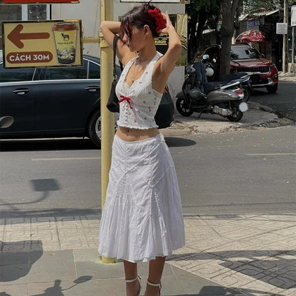 White Knitted Slim Fit Tank Top
