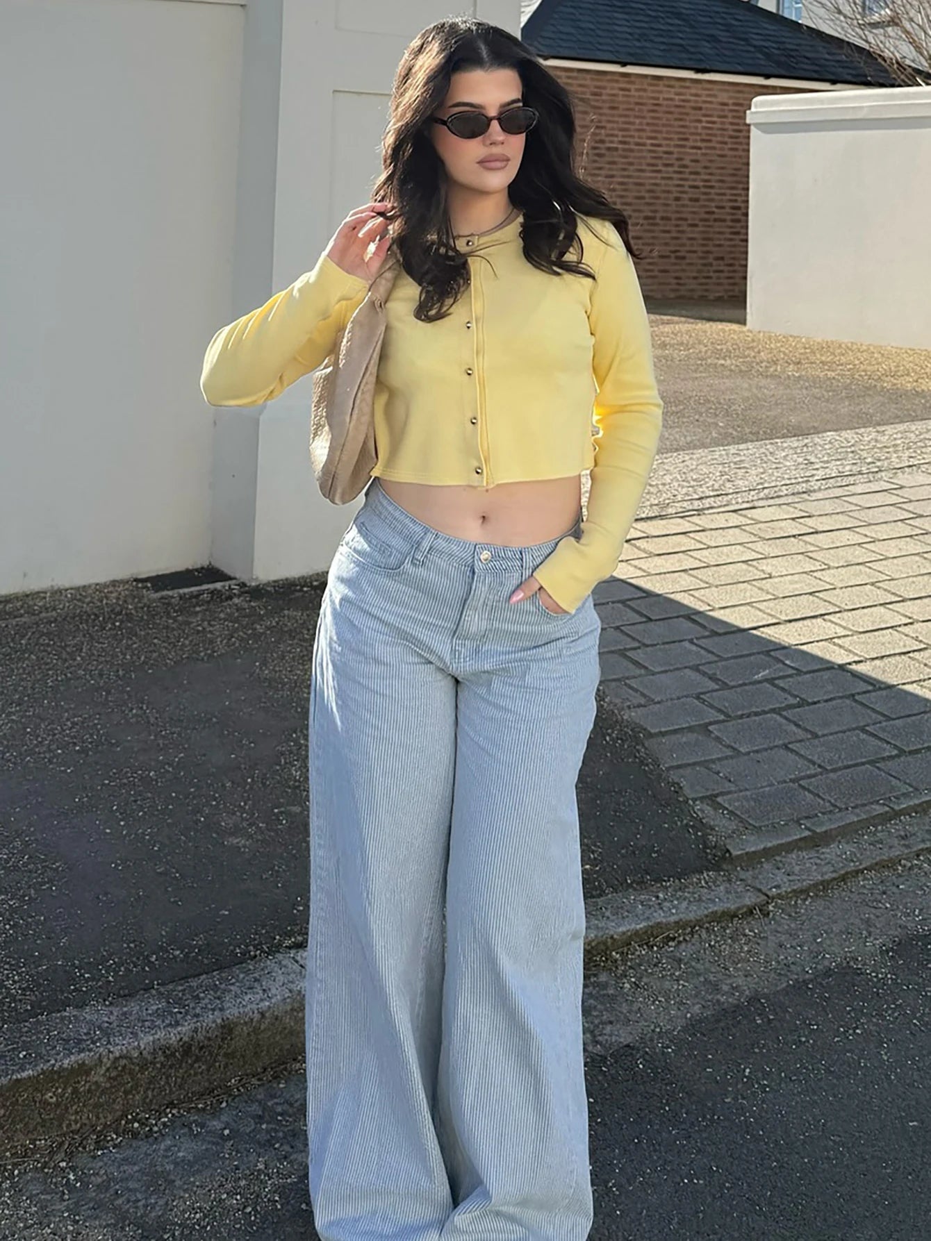 Yellow O-Neck Long Sleeve Cardigan