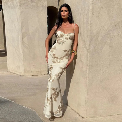 Flower Lace Up Backless Maxi Dress