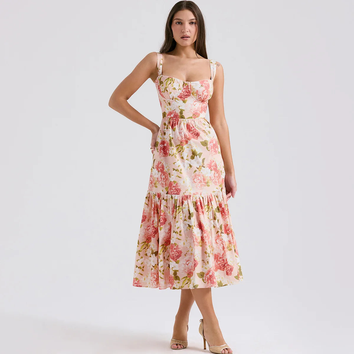 Ruffle Fit and Flare Pocket Midi Dress