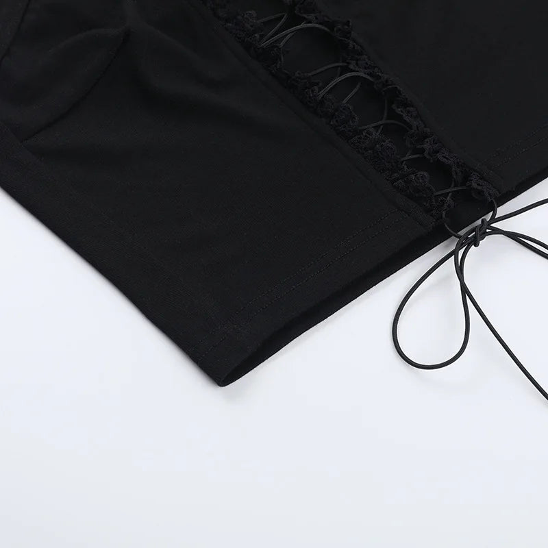 Black Hollow Out Crop Top