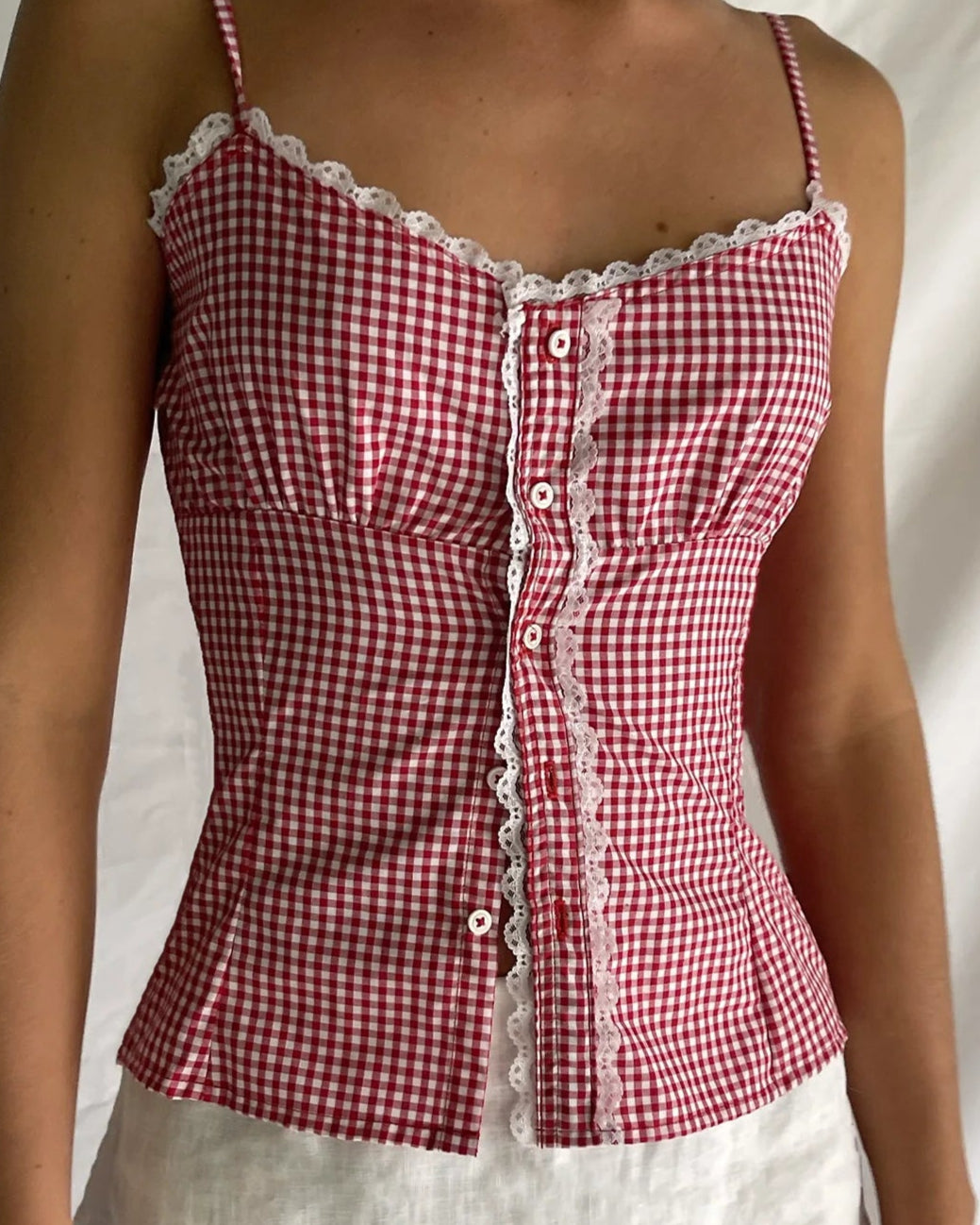 Plaid Lace Backless Slim Tank Top