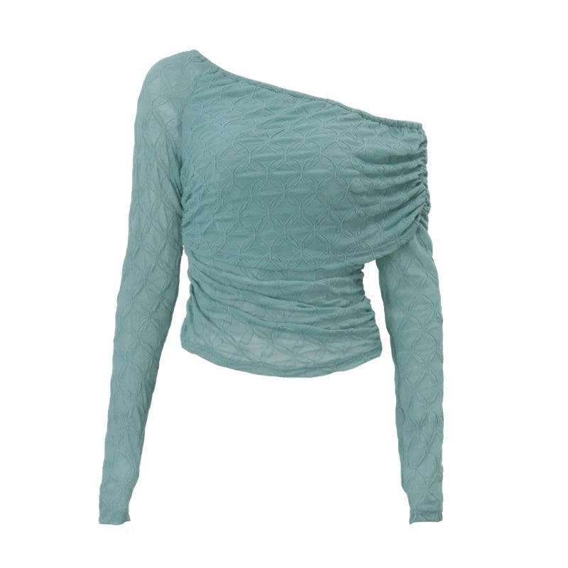 Green Lace Mesh Long Sleeve Shirt