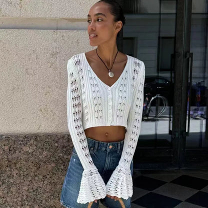 Knitted Long Sleeve V-Neck Sweater Cardigan
