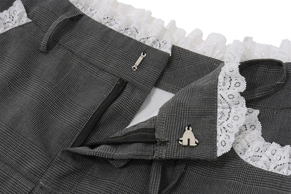 Gray Lace Up Pleated Mini Skirt