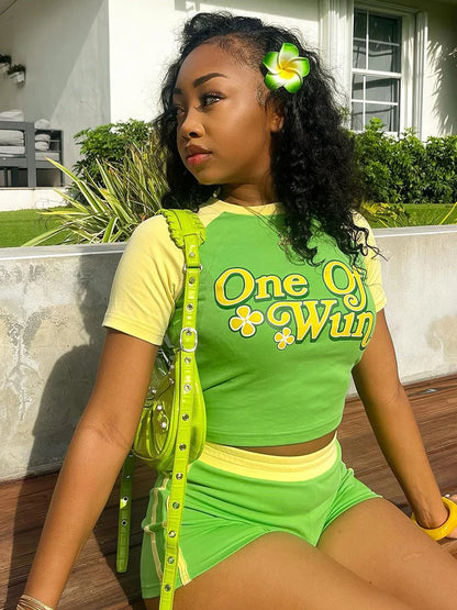 Letter Panel Shorts Set with T-Shirt