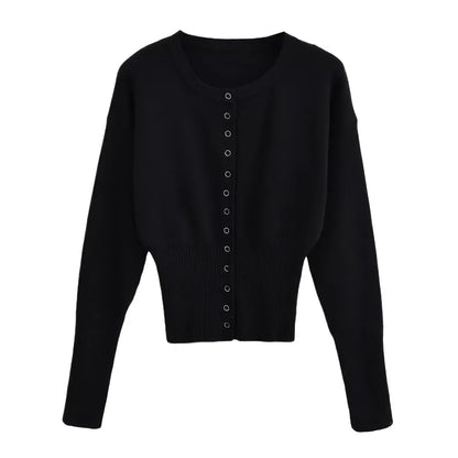 Slim Fit Knit Cardigan Top with Ribbed Patchwork