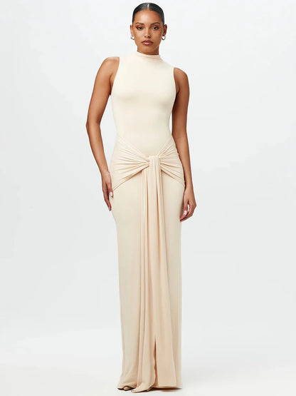 Half High Collar Ruched Bodycon Tank Dress White