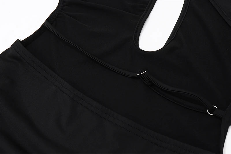 Black Irregular Halter Backless Bodysuit