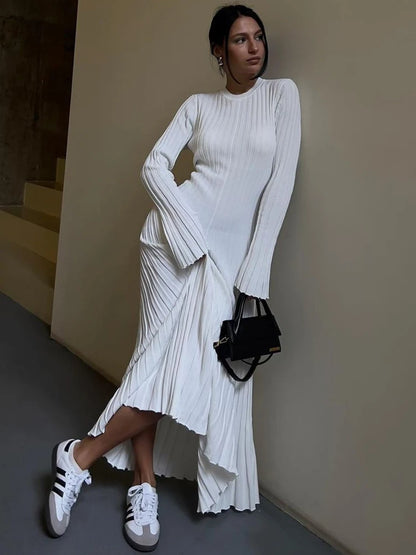 Lace-Up Long Sleeve Knit Maxi Dress