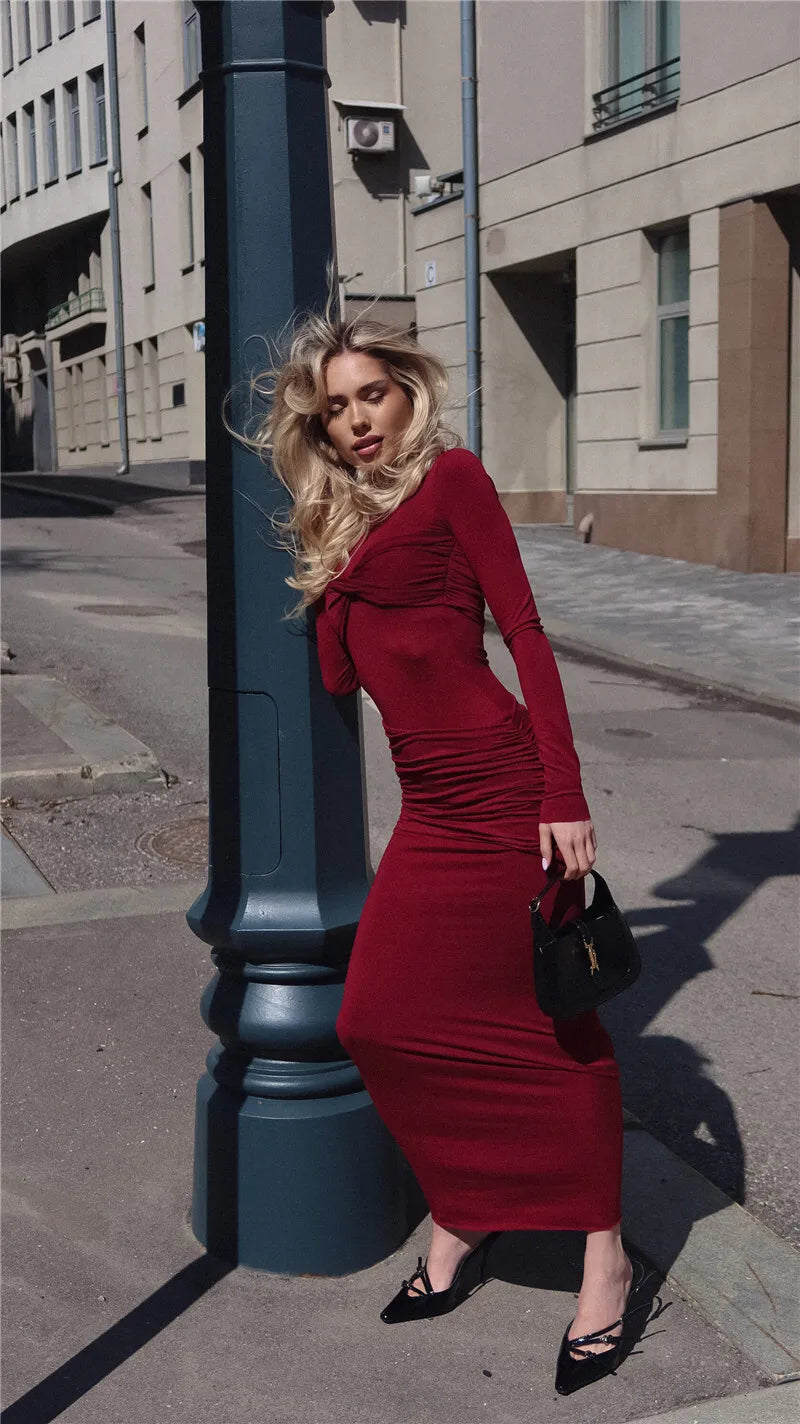 Long Sleeve Knitted Bodycon Maxi Dress