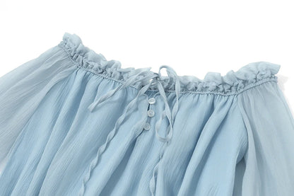 Blue Mesh Ruffles Mini Dress