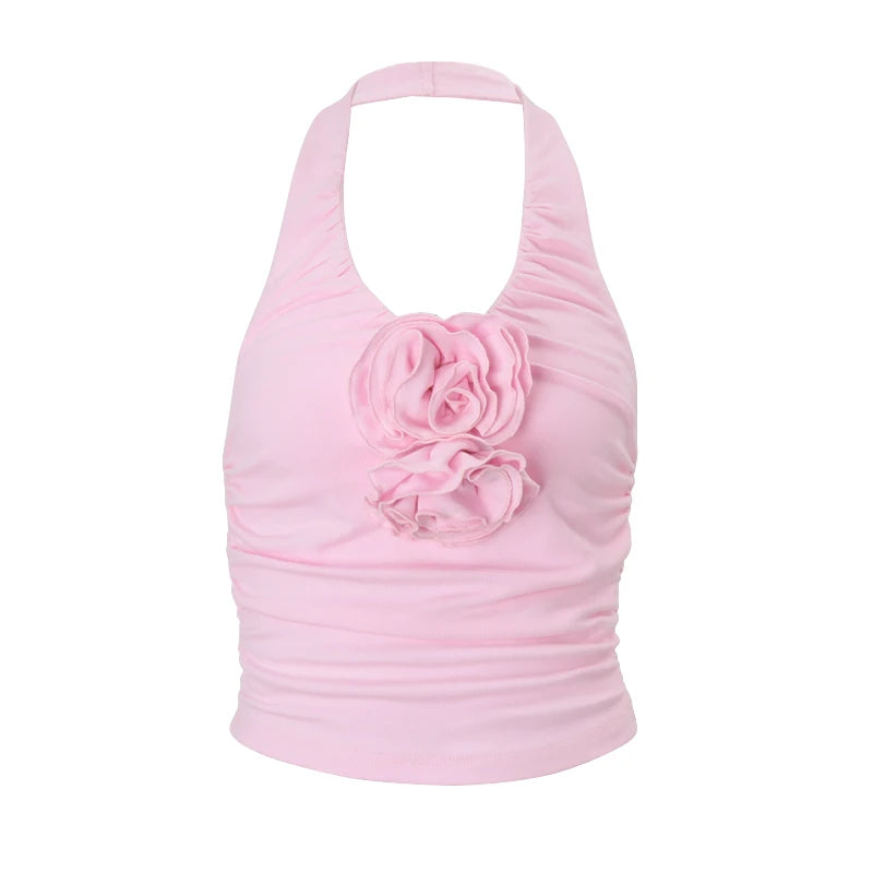 Pink V-Neck 3D Flower Top