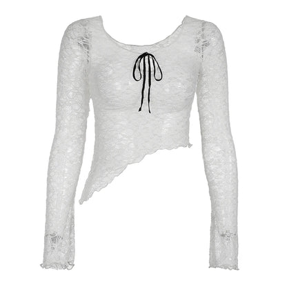Crewneck Lace Long Sleeve Tee WHITE