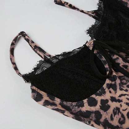 Leopard Print Patchwork Lace Dress