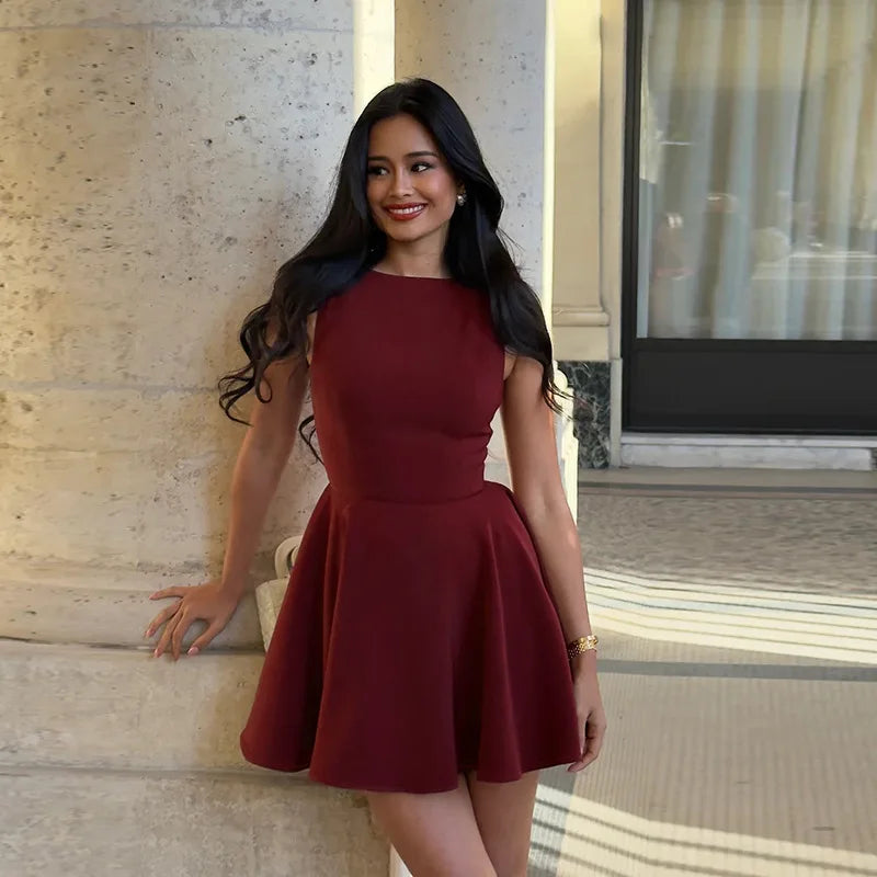 Sleeveless Backless A-Line Short Dress