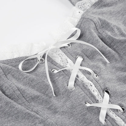 Gray Lace Trim Top