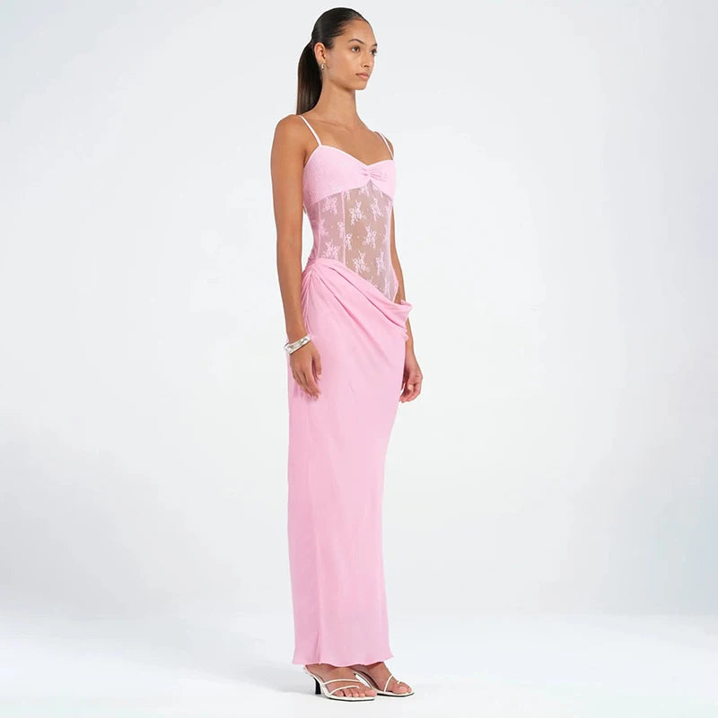 'S Spring And Color Camisole Lace Tight Patchwork Dress Hollow Out See-Through Fishtail Dress