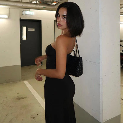 Black Strapless Long Sleeve Bodycon Maxi Dress