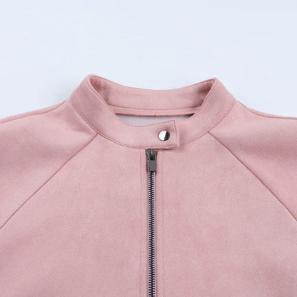 Pink Zip Up Suede Jacket