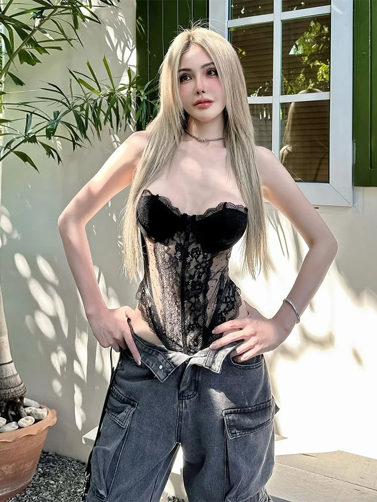 Black See Through Lace Bodysuit