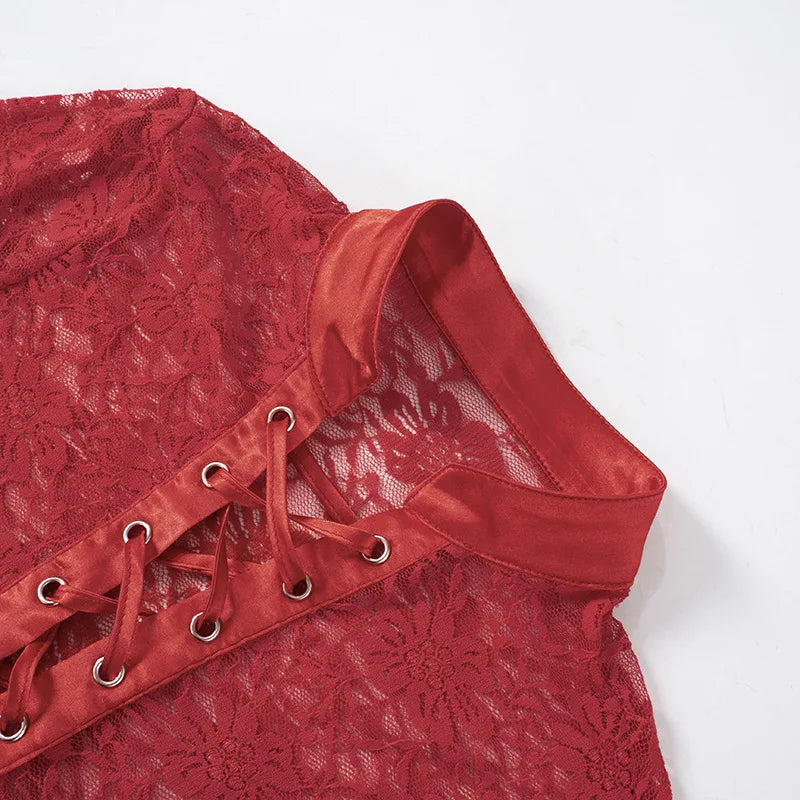 Red See Through Lace Top