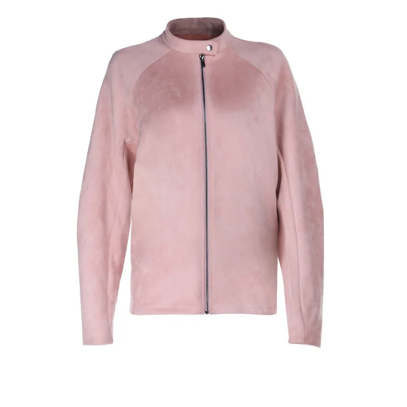 Pink Zip Up Suede Jacket
