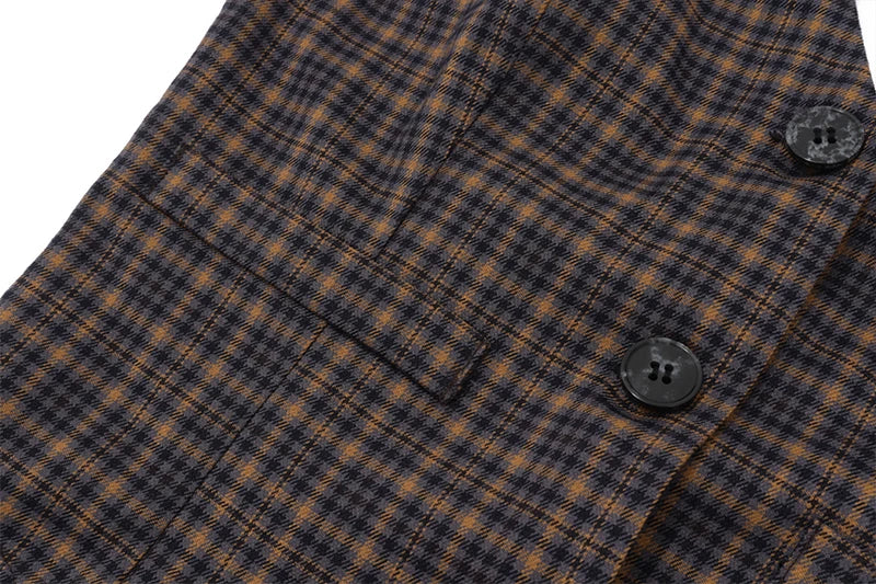 Brown Plaid V-Neck Vest