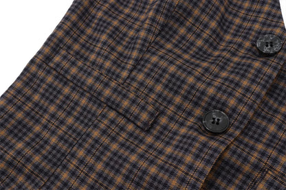 Brown Plaid V-Neck Vest
