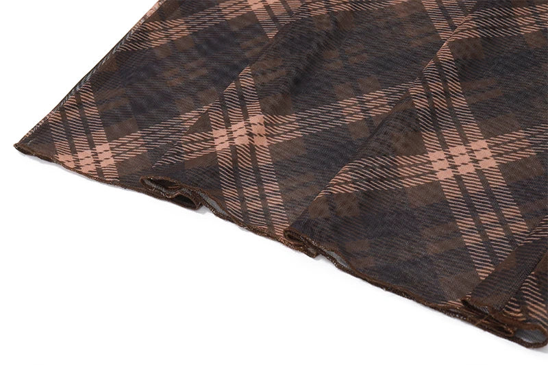 Brown Striped Plaid Slim Maxi Dress