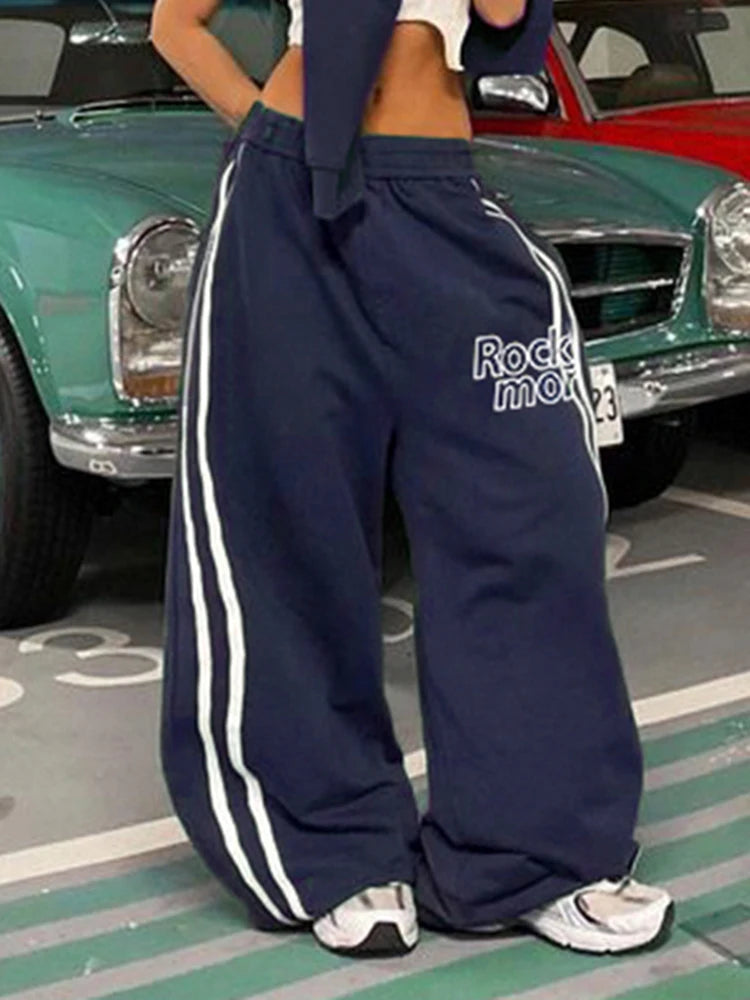 Strip Patchwork Jogger Trouer Letter Looe Baggy Pant Elatic Wait Bottom