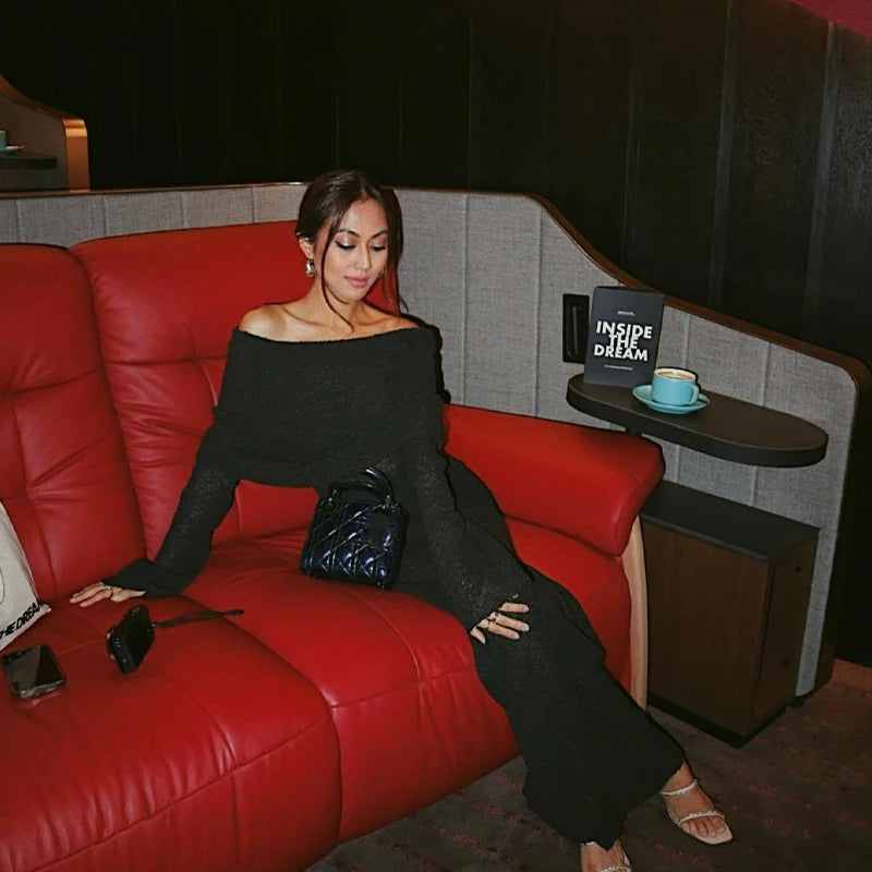 Knitted Off Shoulder Maxi Dress