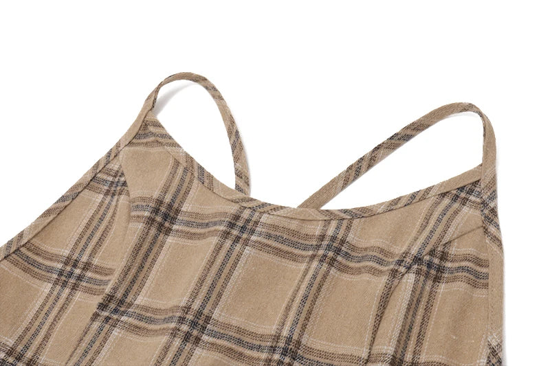Khaki Plaid Backless Sleeveless Top And Ruffle Shorts Two Piece Set