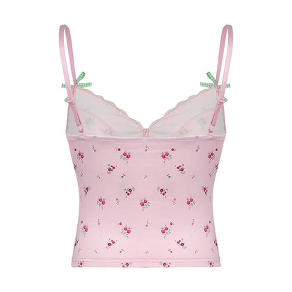 Pink Floral Lace Bow Camisole