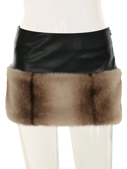 Furry Backless Strapless Mini Skirt Set