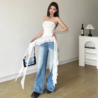 Solid Color Ruched Tassel Vest for Women